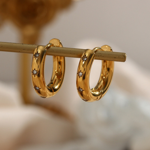 ETSMJ50 Wholesale Women's Star and Moon Zircon Hoop Earrings Fashion Jewelry with Clip-On Design