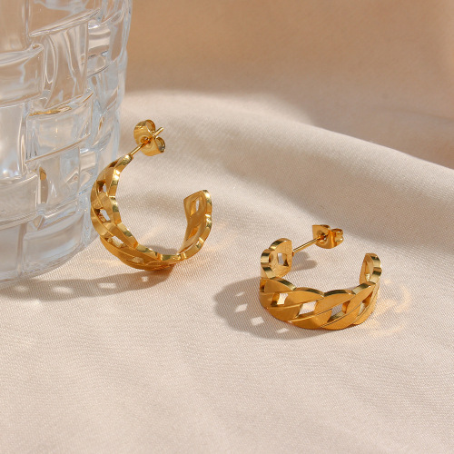 ETSMJ506 18K Gold Plated Stainless Steel Hollow Chain Hoop Earrings Women's Fashion Jewelry