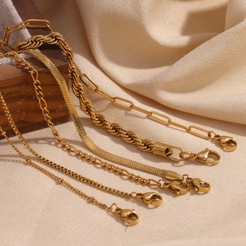 BTSMJ15 Figaro Chain stainless steel 18K gold plated bead chain bracelet for women