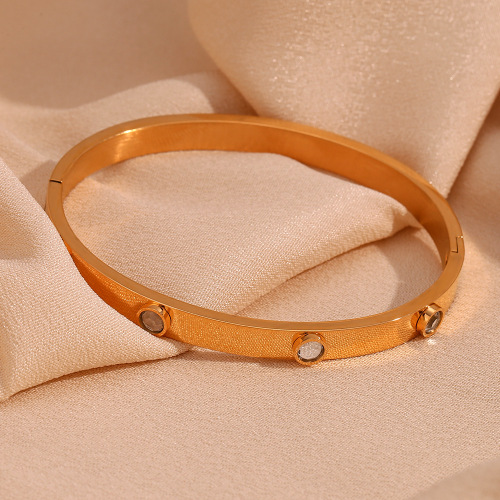 GTSMJ70 Stainless steel 18K gold plated micro-inlaid round zircon buckle bracelet