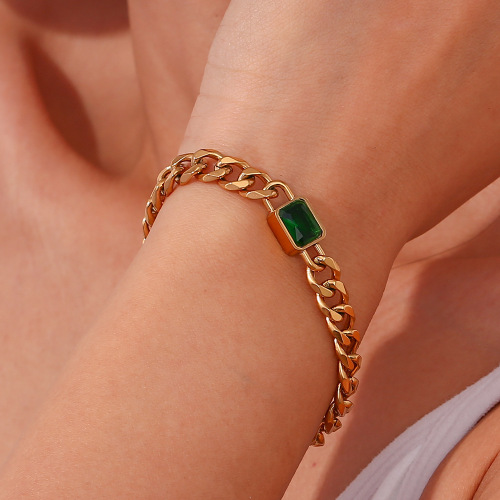 BTSMJ58 hip-hop bracelet jewelry for women Stainless steel 18K gold plated Cuban chain square zircon bracelet