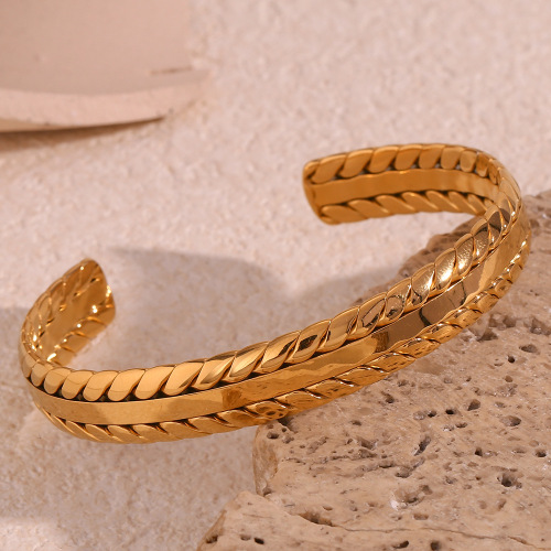 GTSMJ48 Stainless steel plated with 18K braided pattern open bracelet for women