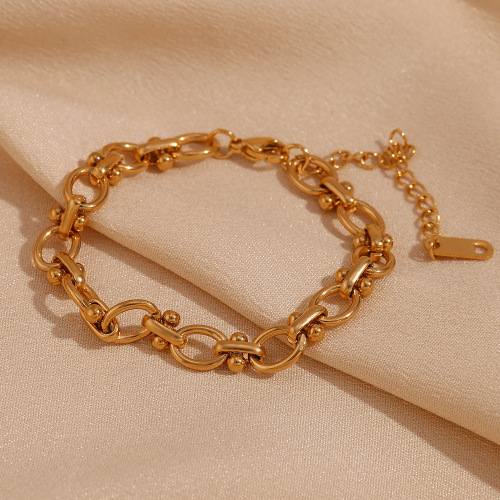 BTSMJ20 Stainless steel 18K gold plated oval flower handmade chain bracelet for women