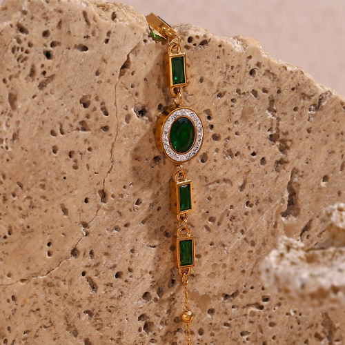 BTSMJ73 18K gold plated stainless steel plated white mudstone oval rectangular green diamond bracelet