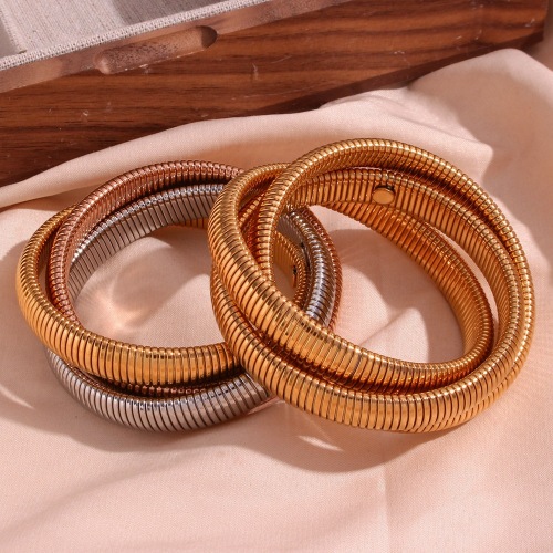 GTSMJ22 Bracelet jewelry stainless steel 18K gold plated three-layer winding elastic snake chain for women