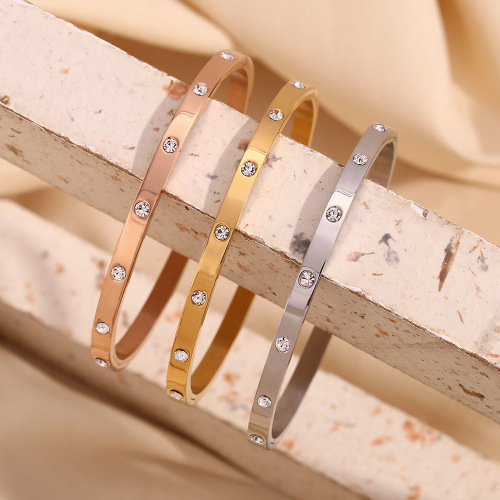 GTSMJ18 Stainless steel plated with 18K gold rose gold dot zircon buckle bracelet