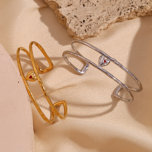 GTSMJ68 Stainless steel 18K gold plated double-layer hollow dripping peach heart open bracelet