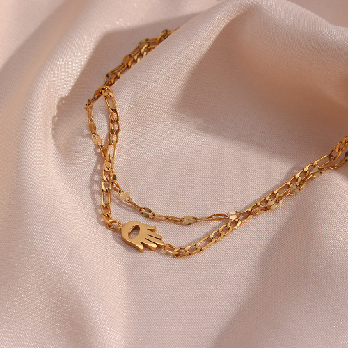 BTSMJ84 Jewelry stainless steel lip chain figaro chain double-layer lucky hand bracelet