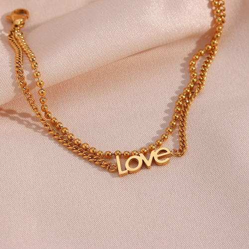 BTSMJ54 jewelry stainless steel 18K plated beads twist chain double-layer LOVE bracelet