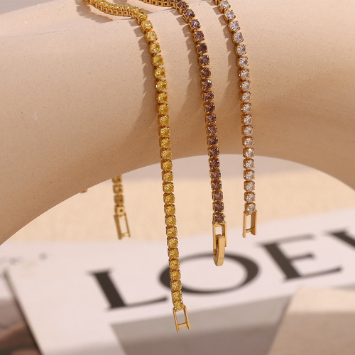 BTSMJ63 Stainless steel 18K gold plated micro stone chain bracelet women