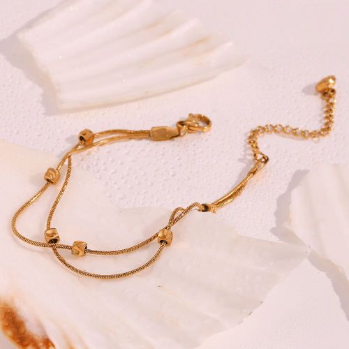 BTSMJ77 18K gold plated stainless steel plated double snake chain bracelet for women