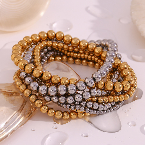 BTSMJ4 Jewelry stainless steel 18K plated elastic bead bracelet
