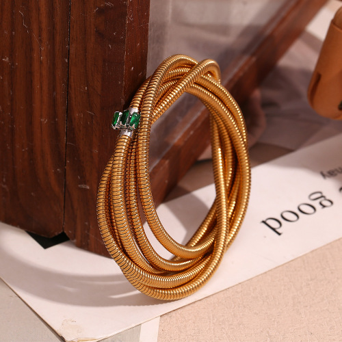 GTSMJ64 18K gold plated stainless steel multi-layer snake chain wrapped green diamond bracelet for women