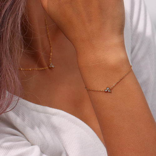 BTSMJ78 18K gold plated stainless steel plated beads K inlaid zircon lotus pendant bracelet for women