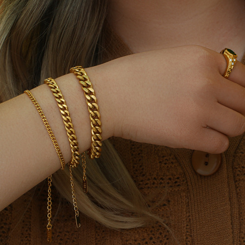 BTSMJ90 Jewelry female wholesale hip-hop stainless steel electroplated 18K grinding chain bracelet