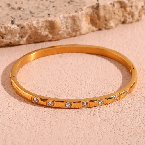 GTSMJ36 Stainless steel 18K gold plated micro-inlaid zircon buckle bracelet women
