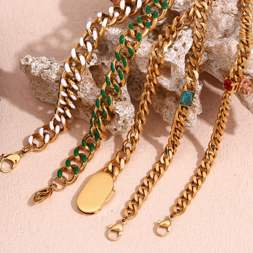 BTSMJ34 Stainless steel 18K gold plated micro-inlaid zircon geometric Cuban chain bracelet