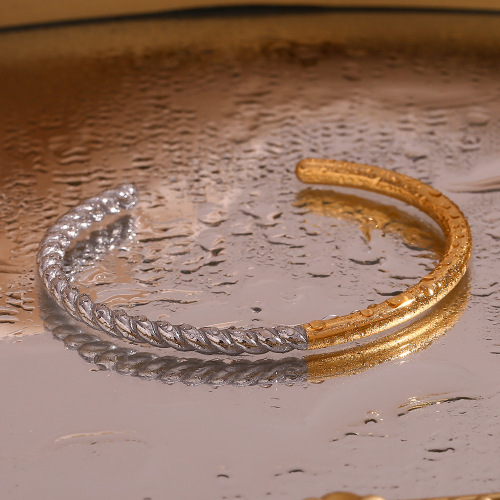 GTSMJ73 Jewelry stainless steel 18K plated smooth twisted color matching open bracelet