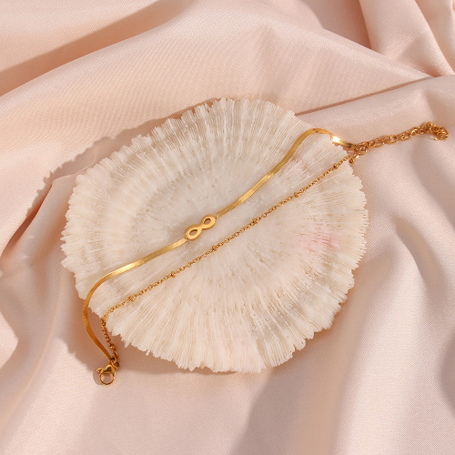 BTSMJ83 Jewelry women stainless steel beads blade chain double-layer infinity symbol bracelet