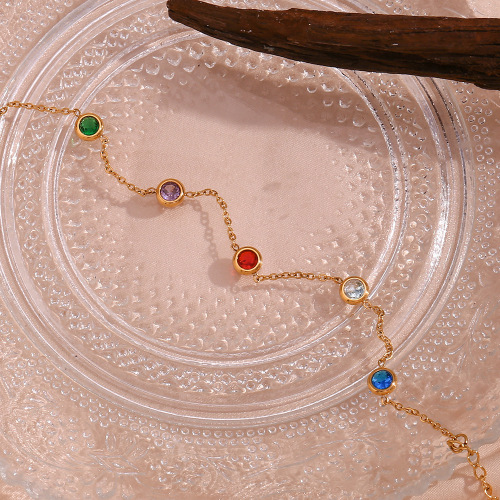 BTSMJ36 Stainless steel 18K gold plated colored glass zircon bracelet for women