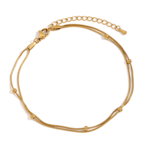 BTSMJ67 Stainless steel 18K gold plated double layer round bead snake chain bracelet women