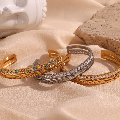 GTSMJ71 18K gold plated double-layer herringbone pattern open bracelet