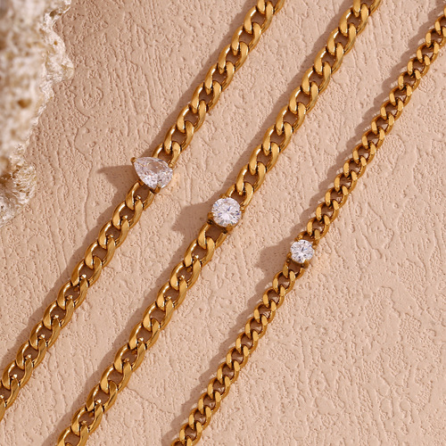 BTSMJ10 Stainless steel 18K gold plated horse eye round zircon chain bracelet for women