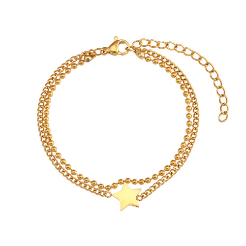 BTSMJ28 Stainless steel bead twist chain double-layer five-pointed star bracelet
