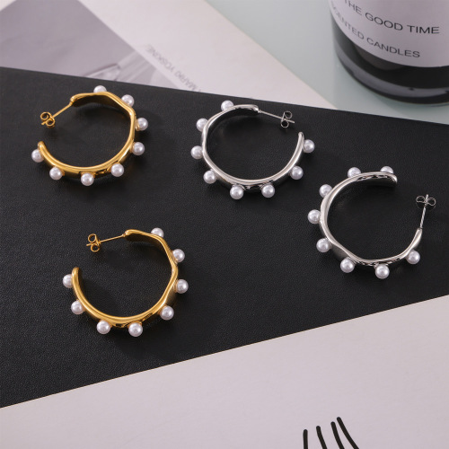 FXET930 Gold-plated earrings with inlaid pearls