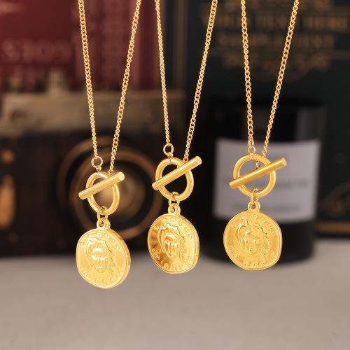 FXNT1348 OT buckle irregular portrait tag necklace 18k gold plated sweater chain jewelry wholesale