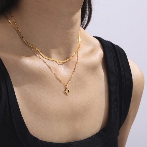 FXNT1356 Jewelry eight-pointed star inlaid with zircon pendant necklace