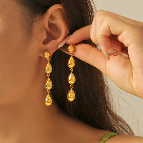 FXET816 Geometric teardrop-shaped tassel earrings Copper material 18k gold plated earrings for women