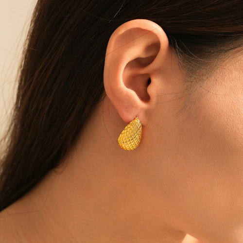 FXET965 Half-moon glass stone stainless steel 18k gold-plated earrings, earrings wholesale