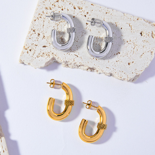FXET901 Earrings, geometric twisted braided winding gold-plated U-shaped earrings