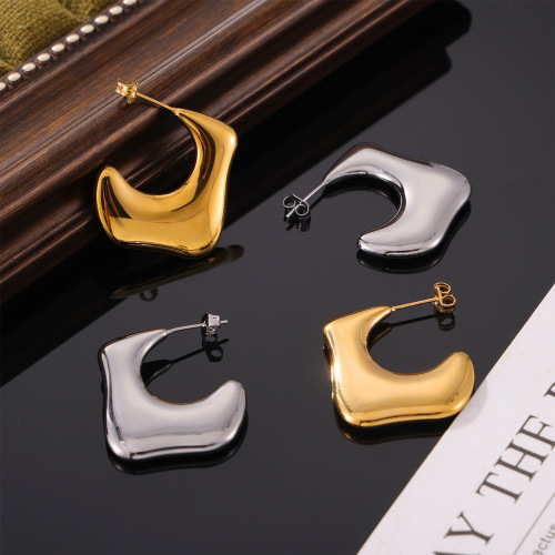 FXET910 Geometric jewelry, 18K gold style C-shaped earrings