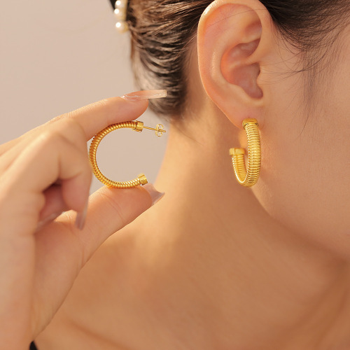 FXET879 Jewelry geometric multi-layer gold-plated C-shaped earrings