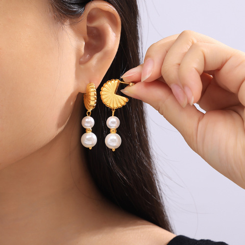 FXET869 Texture fan-shaped jewelry splicing natural stone shell bead pendant earrings