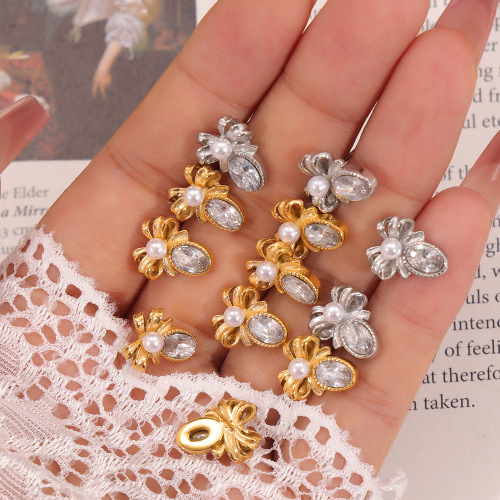 FXET904 Lace gold-plated earrings, bow-knot inlaid shell beads, zircon earrings