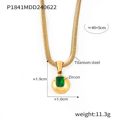 FXNT1378 Korean light and elegant blade chain jewelry, round pendant inlaid with colored zircon necklace