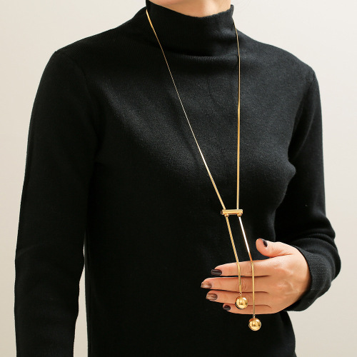 FXNT1419 Hollow round bead sweater chain long tassel pendant plated with 18K real gold jewelry