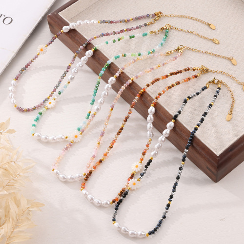 FXNT1385 Dopamine necklace mother of pearl flower shape crystal stone imitation pearl beaded accessories