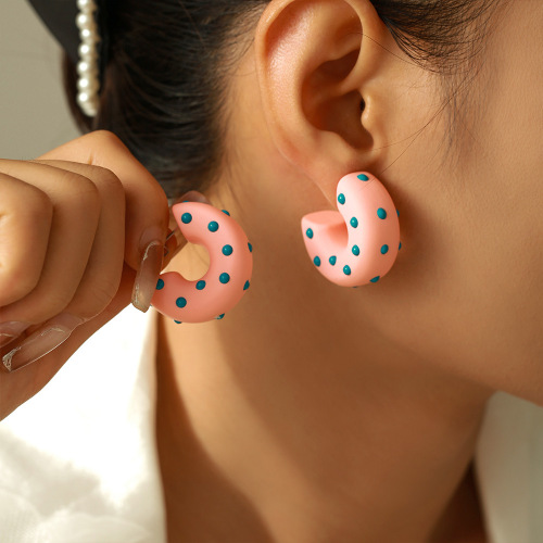 FXET807 Environmentally friendly resin dripping spots Dot C-shaped earrings, pastoral style, stainless steel earrings, wholesale