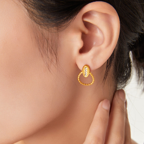 FXET897 Twisted hoop, casual jewelry, diamond-studded lace round plate gold-plated earrings