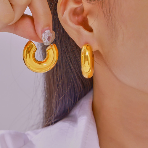 FXET888 Minimalist jewelry geometric smooth gold-plated C-shaped earrings