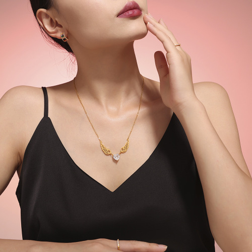 FXNT1287 Love zircon angel wings necklace goddess clavicle chain jewelry for women
