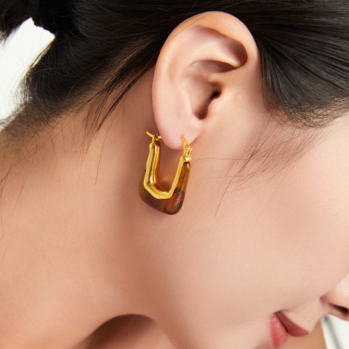 FXET896 Maillard resin earrings, casual style, U-shaped copper earrings