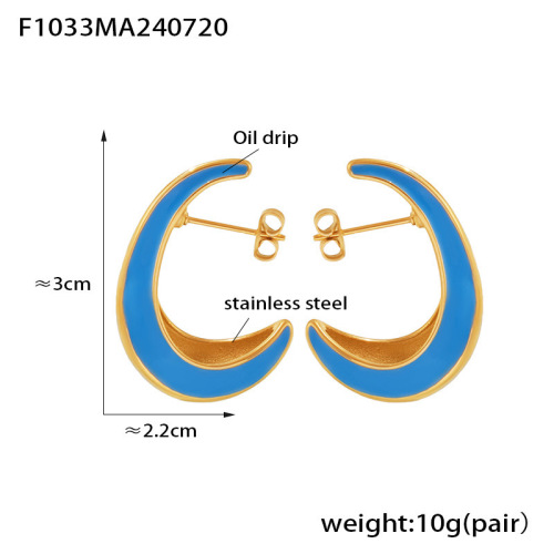 FXET852 Crescent shape hollow inner surface oil drop earrings stainless steel 18k gold-plated earrings