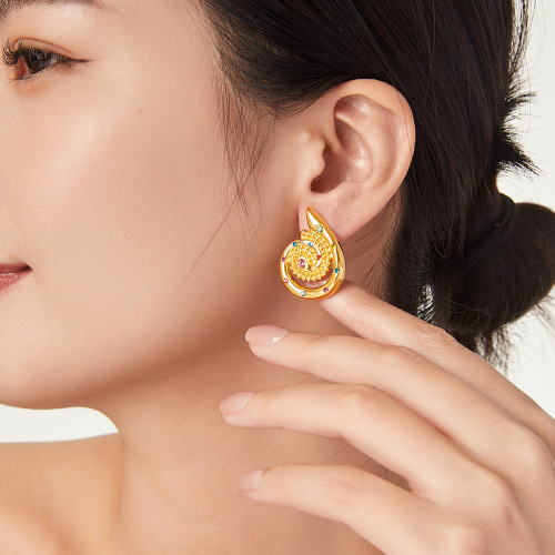 FXET977 Five-petal flower earrings for women gold plated earrings wholesale