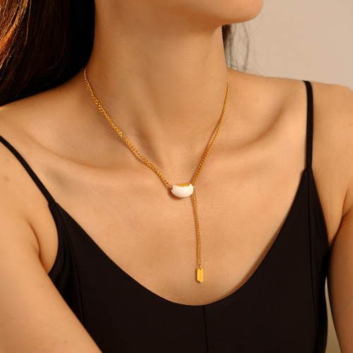 FXNT1278 Small gold bean pendant Lucky tassel clavicle necklace stainless steel dripping hollow gold ingot jewelry