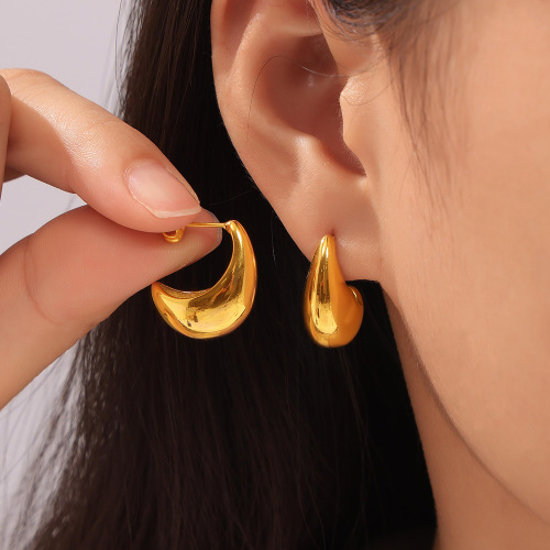 FXET870 Minimalist geometric casual style jewelry crescent shape gold-plated C-shaped hollow earrings